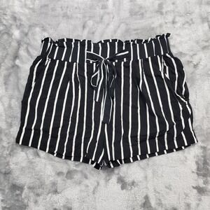 Ambiance Apparel Shorts Womens S Black White Striped Paperbag Waist‎ Tie Casual